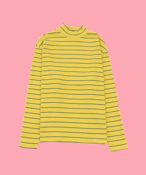 PUNYUS（プニュズ）の「カラーボーダーハイネックロンＴ（Tシャツ/カットソー・レディース・ブラック/イエロー/ピンク/グリーン/サックスブルー/ブルー/ライトパープル・1/2/3/4）」の21枚目の写真