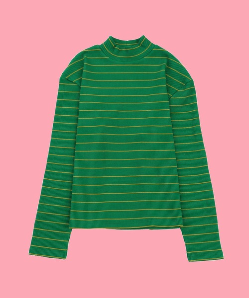 PUNYUS（プニュズ）の「カラーボーダーハイネックロンＴ（Tシャツ/カットソー・レディース・ブラック/イエロー/ピンク/グリーン/サックスブルー/ブルー/ライトパープル・1/2/3/4）」の22枚目の写真