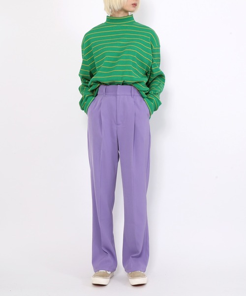 PUNYUS（プニュズ）の「カラーボーダーハイネックロンＴ（Tシャツ/カットソー・レディース・ブラック/イエロー/ピンク/グリーン/サックスブルー/ブルー/ライトパープル・1/2/3/4）」の18枚目の写真