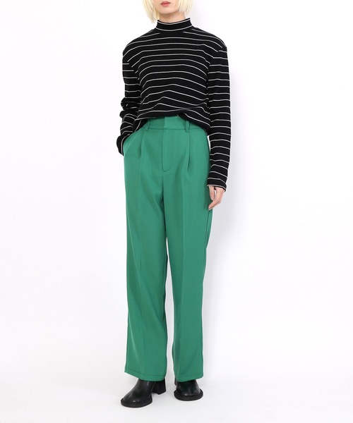 PUNYUS（プニュズ）の「カラーボーダーハイネックロンＴ（Tシャツ/カットソー・レディース・ブラック/イエロー/ピンク/グリーン/サックスブルー/ブルー/ライトパープル・1/2/3/4）」の20枚目の写真