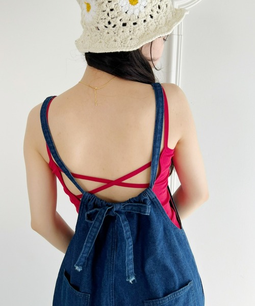 Loueme(ルエム)の「バッククロスカップ付きカラーキャミソール(キャミソール・レディース・ライトグリーン/レッド/ホワイト/ブラック/グレー・FREE)」の5枚目の写真