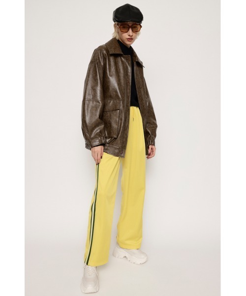 SLY（スライ）の「LINE TRACK STRAIGHT PT ライントラック ストレートパンツ ラインパンツ（スラックス・レディース・ブラック/ライトイエロー・FREE）」の3枚目の写真