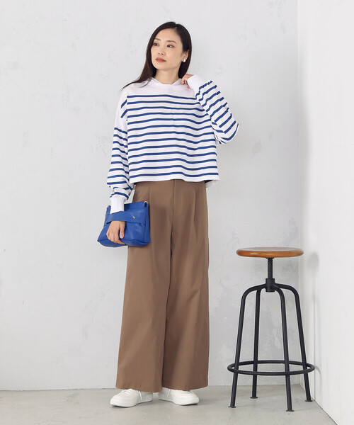 COMME CA ISM（コムサイズム）の「パネルボーダー　フート付きカットソー（パーカー・レディース・ホワイト×ブルー・MEDIUM/LARGE）」の6枚目の写真
