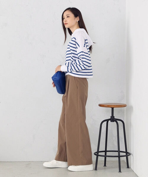 COMME CA ISM（コムサイズム）の「パネルボーダー　フート付きカットソー（パーカー・レディース・ホワイト×ブルー・MEDIUM/LARGE）」の7枚目の写真