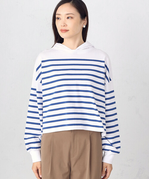 COMME CA ISM（コムサイズム）の「パネルボーダー　フート付きカットソー（パーカー・レディース・ホワイト×ブルー・MEDIUM/LARGE）」の10枚目の写真
