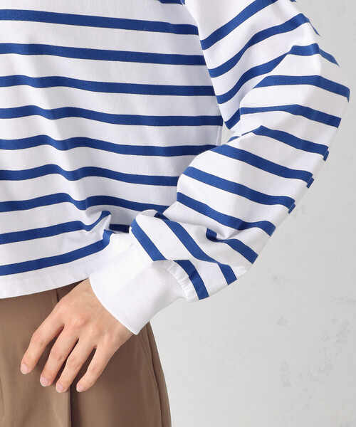 COMME CA ISM（コムサイズム）の「パネルボーダー　フート付きカットソー（パーカー・レディース・ホワイト×ブルー・MEDIUM/LARGE）」の15枚目の写真