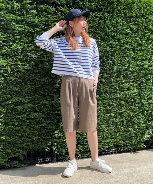 COMME CA ISM（コムサイズム）の「パネルボーダー　フート付きカットソー（パーカー・レディース・ホワイト×ブルー・MEDIUM/LARGE）」の4枚目の写真