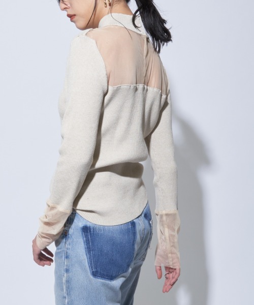 Solace(ソレイス)の「シアー切替ハイネックレディニットトップス(ニット/セーター・レディース・ブラック/ナチュラル・FREE)」の18枚目の写真