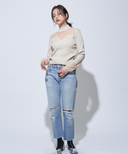 Solace(ソレイス)の「シアー切替ハイネックレディニットトップス(ニット/セーター・レディース・ブラック/ナチュラル・FREE)」の21枚目の写真