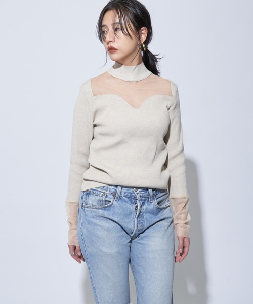 Solace(ソレイス)の「シアー切替ハイネックレディニットトップス(ニット/セーター・レディース・ブラック/ナチュラル・FREE)」の16枚目の写真