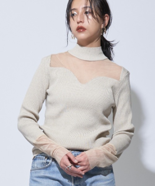 Solace(ソレイス)の「シアー切替ハイネックレディニットトップス(ニット/セーター・レディース・ブラック/ナチュラル・FREE)」の12枚目の写真