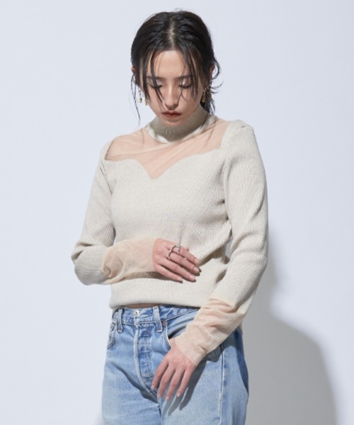 Solace(ソレイス)の「シアー切替ハイネックレディニットトップス(ニット/セーター・レディース・ブラック/ナチュラル・FREE)」の17枚目の写真