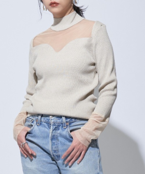 Solace(ソレイス)の「シアー切替ハイネックレディニットトップス(ニット/セーター・レディース・ブラック/ナチュラル・FREE)」の15枚目の写真