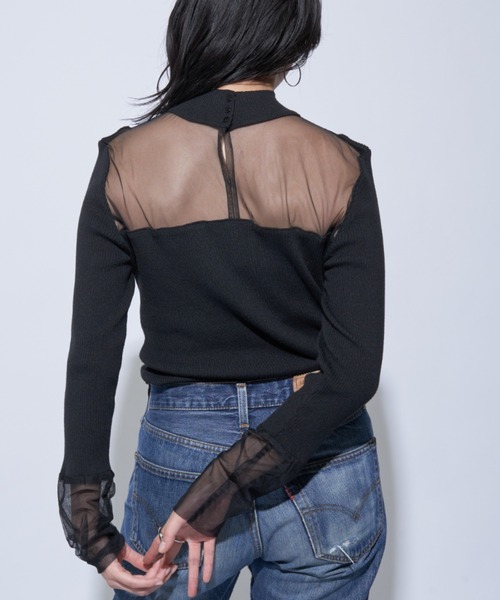 Solace(ソレイス)の「シアー切替ハイネックレディニットトップス(ニット/セーター・レディース・ブラック/ナチュラル・FREE)」の11枚目の写真