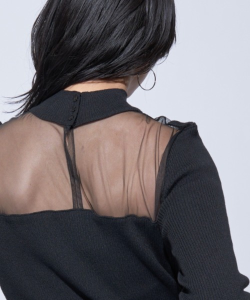 Solace(ソレイス)の「シアー切替ハイネックレディニットトップス(ニット/セーター・レディース・ブラック/ナチュラル・FREE)」の10枚目の写真