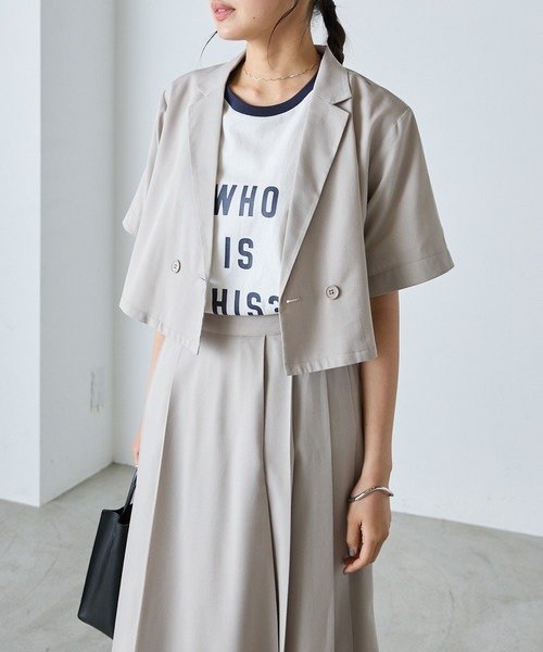 forksy.】テーラードダブルボタンクロップドジャケット/マキシプリーツ