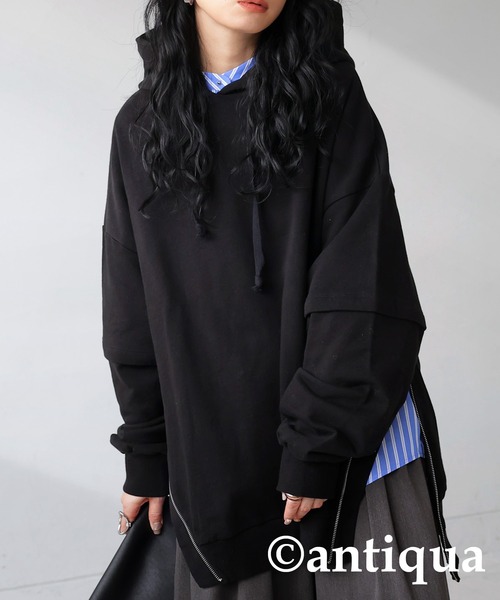antiqua（アンティカ）の「デザインファスナーパーカー（パーカー・レディース・ブラック/グレー/ブルー・FREE）」の16枚目の写真