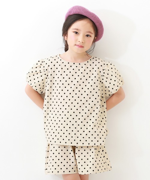 devirock（デビロック）の「【セットアップ】パフスリーブトップス＆ショートパンツ（ワンピース・キッズ・ブルー/ブラック/アイボリー/その他4・100cm/110cm/120cm/130cm/140cm/150cm/160cm）」の2枚目の写真