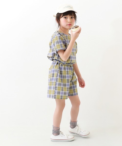 シャツワンピースパフスリーブ ハーフパンツセットアップ4082308 シャツワンピースパフスリーブ ハーフパンツセットアップ4082308