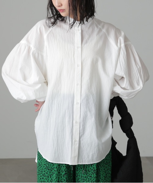 オーバーサイズバンドカラーチュニックシャツ