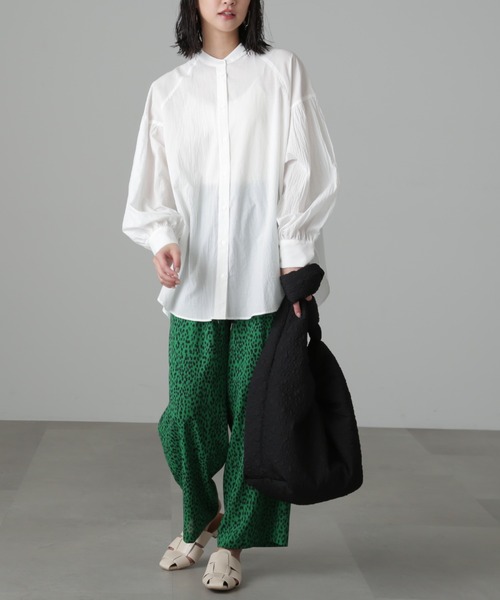 オーバーサイズバンドカラーチュニックシャツ