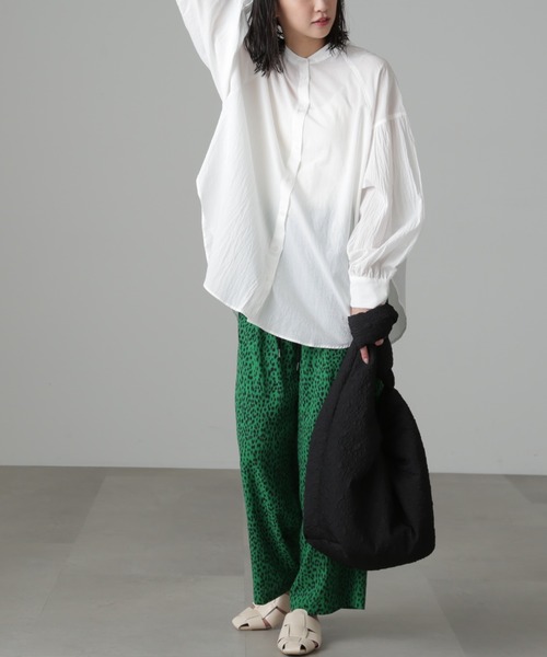 オーバーサイズバンドカラーチュニックシャツ