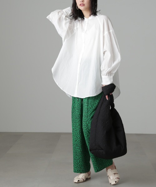 オーバーサイズバンドカラーチュニックシャツ