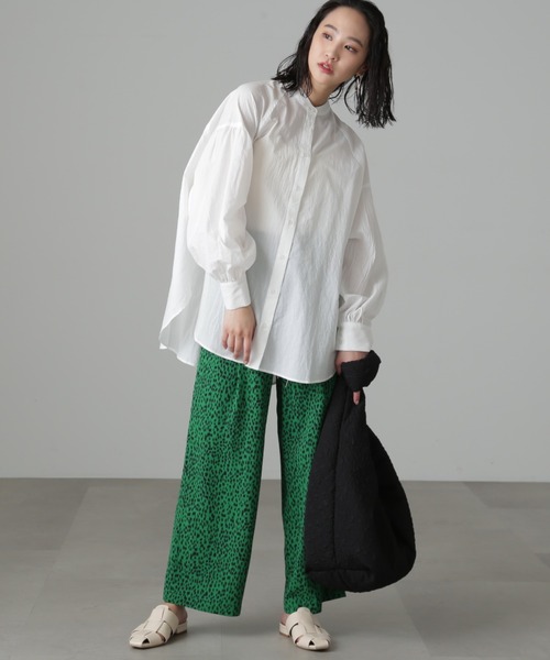 オーバーサイズバンドカラーチュニックシャツ