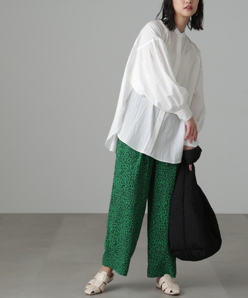 オーバーサイズバンドカラーチュニックシャツ