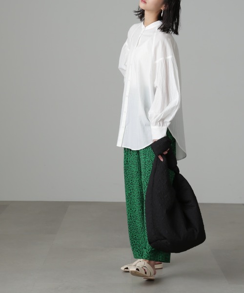 オーバーサイズバンドカラーチュニックシャツ