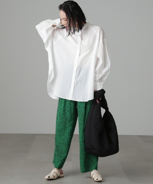 オーバーサイズバンドカラーチュニックシャツ