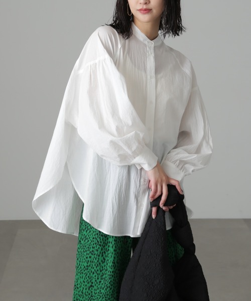 オーバーサイズバンドカラーチュニックシャツ