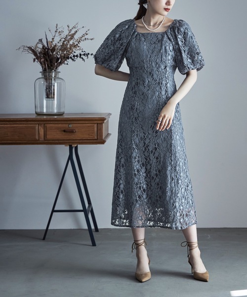 エトル パプスリーブドレス M(ロングタイプでは無いです) etoll.（エトル）の「パフスリーブレースロングドレス（ドレス