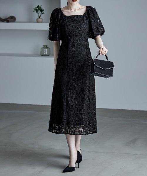 エトル パプスリーブドレス M(ロングタイプでは無いです) etoll.（エトル）の「パフスリーブレースロングドレス（ドレス