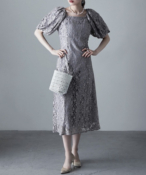 etoll.（エトル）の「パフスリーブレースロングドレス（ドレス