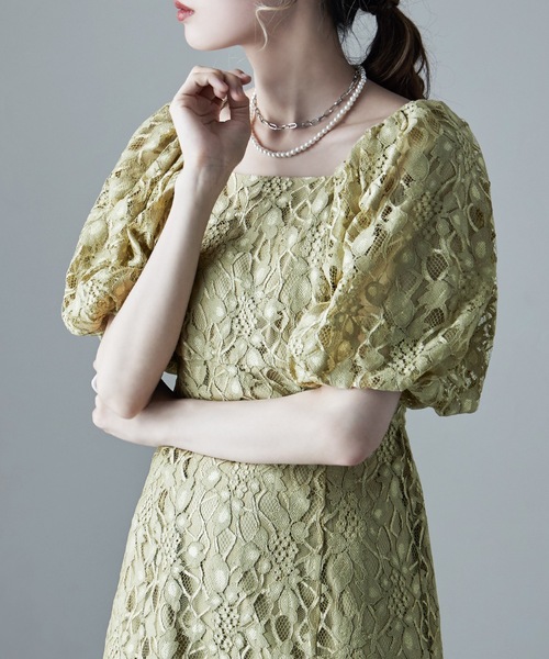 etoll.（エトル）の「パフスリーブレースロングドレス（ドレス