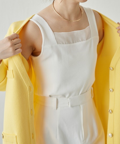 COLLAGE GALLARDAGALANTE（コラージュガリャルダガランテ）の「シアー切替スクエアタンク/C'NOTE（タンクトップ・レディース・ホワイト/チャコールグレー/ベージュ/ブラック/ブルー/グレー系その他/ホワイト系その他・FREE）」の2枚目の写真