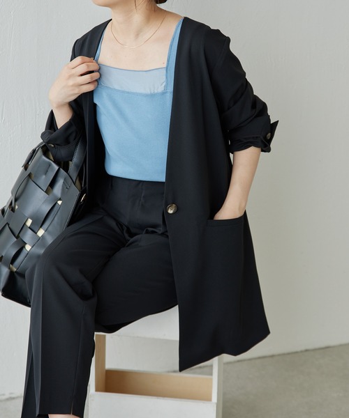 COLLAGE GALLARDAGALANTE（コラージュガリャルダガランテ）の「シアー切替スクエアタンク/C'NOTE（タンクトップ・レディース・ホワイト/チャコールグレー/ベージュ/ブラック/ブルー/グレー系その他/ホワイト系その他・FREE）」の18枚目の写真