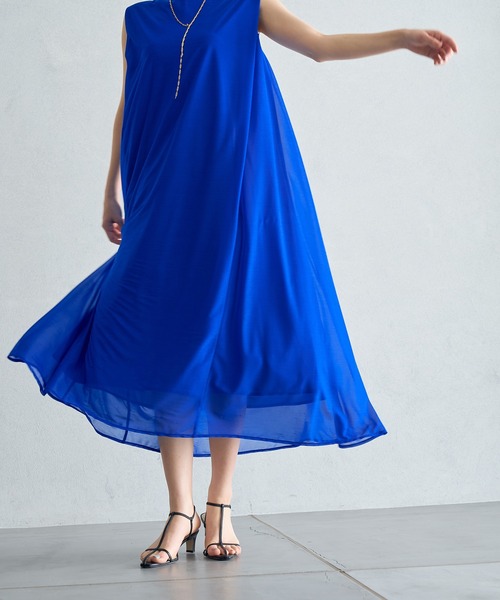 ROPE'（ロペ）の「【雑誌掲載】【洗える】【新色追加】エスパンディAラインシアーワンピース（ワンピース・レディース・ブルー/ブラウン/ブラック/カーキ・38）」の4枚目の写真