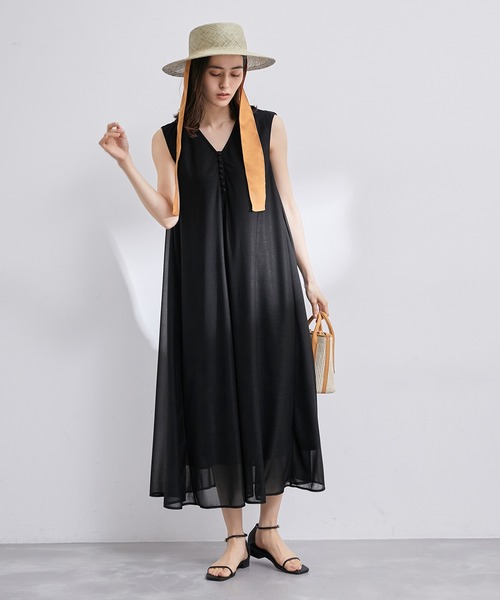 ROPE'（ロペ）の「【雑誌掲載】【洗える】【新色追加】エスパンディAラインシアーワンピース（ワンピース・レディース・ブルー/ブラウン/ブラック/カーキ・38）」の6枚目の写真