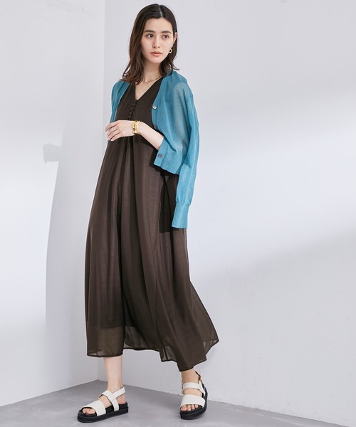 ROPE'（ロペ）の「【雑誌掲載】【洗える】【新色追加】エスパンディAラインシアーワンピース（ワンピース・レディース・ブルー/ブラウン/ブラック/カーキ・38）」の7枚目の写真