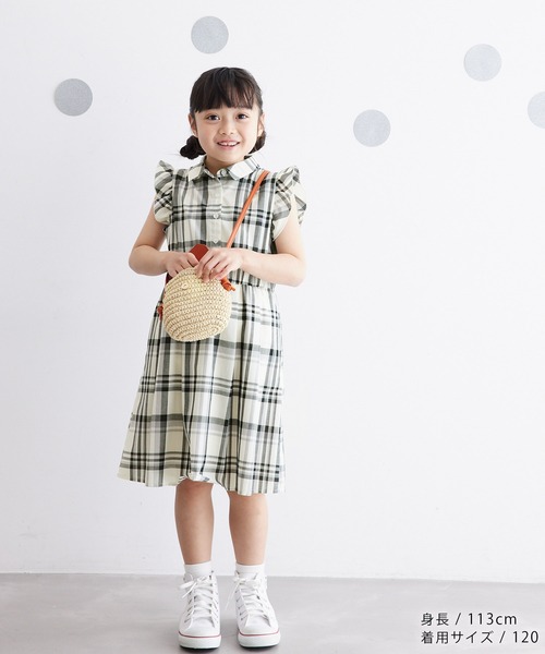 ROPE' PICNIC(ロペピクニック)の「【KIDS】リンクコーデ/マドラスチェック襟付きワンピース(ワンピース・キッズ・オフホワイト/ターコイズブルー・120/130/140/150)」の3枚目の写真