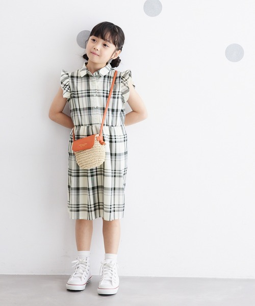 ROPE' PICNIC(ロペピクニック)の「【KIDS】リンクコーデ/マドラスチェック襟付きワンピース(ワンピース・キッズ・オフホワイト/ターコイズブルー・120/130/140/150)」の5枚目の写真