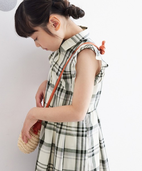ROPE' PICNIC(ロペピクニック)の「【KIDS】リンクコーデ/マドラスチェック襟付きワンピース(ワンピース・キッズ・オフホワイト/ターコイズブルー・120/130/140/150)」の7枚目の写真