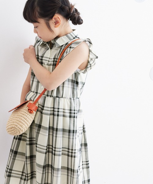 ROPE' PICNIC(ロペピクニック)の「【KIDS】リンクコーデ/マドラスチェック襟付きワンピース(ワンピース・キッズ・オフホワイト/ターコイズブルー・120/130/140/150)」の8枚目の写真