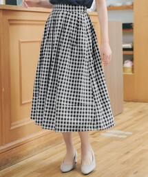 【大きいサイズ】【選べる丈】麻調タックフレアスカート