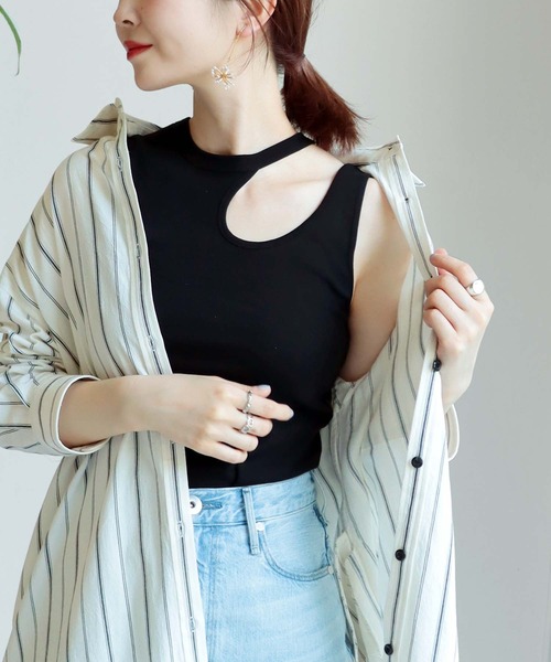 Jines（ジネス）の「クールタッチ カットアウト デザインタンクトップ @（タンクトップ・レディース・ホワイト/ブラック/ブラウン・38）」の3枚目の写真