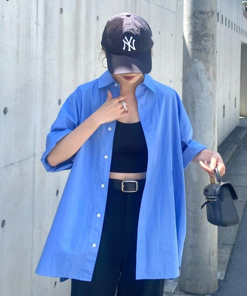 CIAOPANIC TYPY(チャオパニックティピー)の「【ユニセックス】ブロードビッグ半袖シャツ(シャツ/ブラウス・メンズ・オフホワイト/ミント/ブルー/ブラウン/ネイビー/サックスブルー/グリーン・MEDIUM/LARGE)」の7枚目の写真