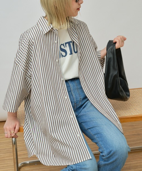 CIAOPANIC TYPY(チャオパニックティピー)の「【ユニセックス】ブロードビッグ半袖シャツ(シャツ/ブラウス・メンズ・オフホワイト/ミント/ブルー/ブラウン/ネイビー/サックスブルー/グリーン・MEDIUM/LARGE)」の8枚目の写真