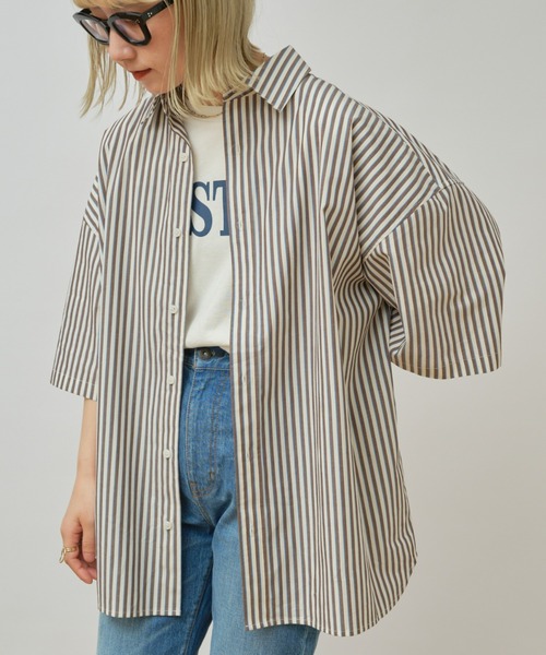 CIAOPANIC TYPY(チャオパニックティピー)の「【ユニセックス】ブロードビッグ半袖シャツ(シャツ/ブラウス・メンズ・オフホワイト/ミント/ブルー/ブラウン/ネイビー/サックスブルー/グリーン・MEDIUM/LARGE)」の10枚目の写真